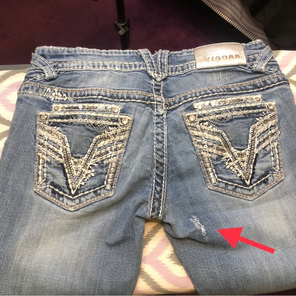 Vigoss The Dublin Bootcut Jeans Blue Denim Designer Jeans Crystals Gems low rise - Picture 12 of 15